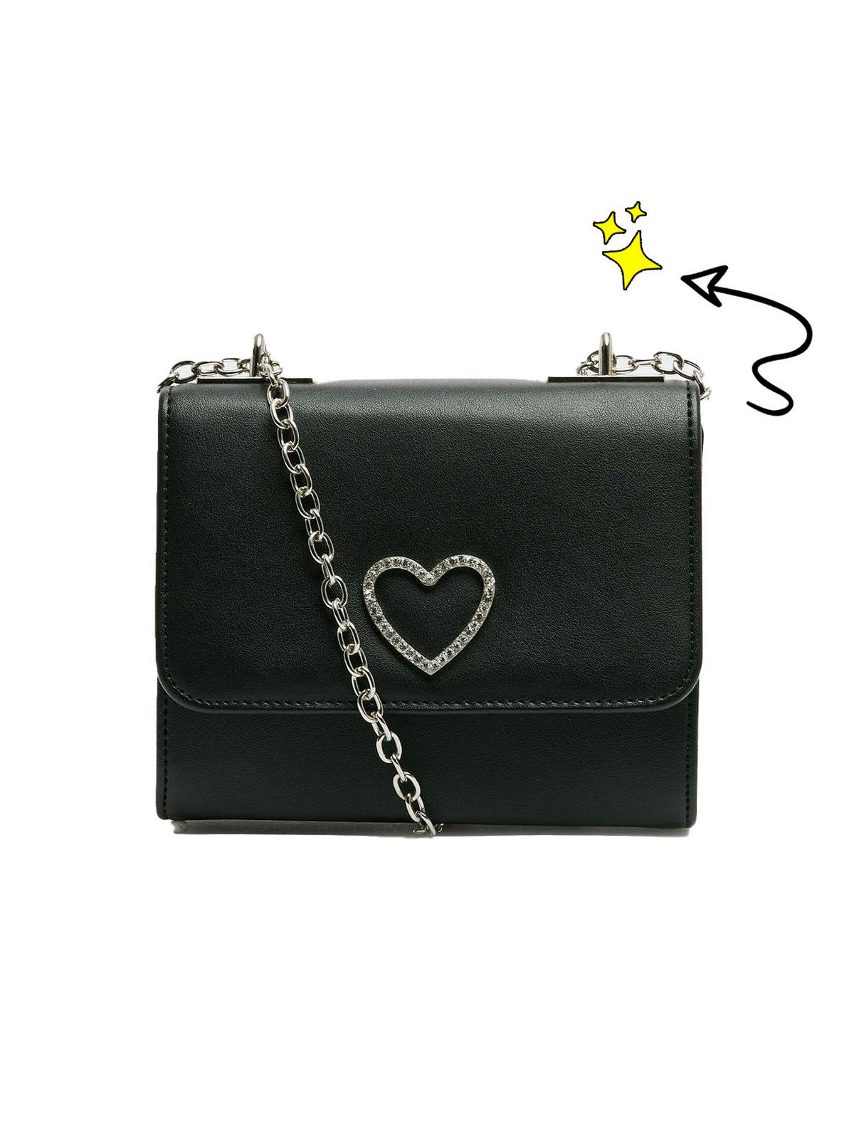girls black heart diamanté chain shoulder bag