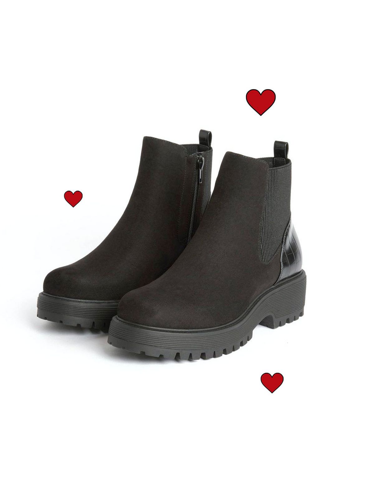 black suedette faux croc chunky chelsea boots