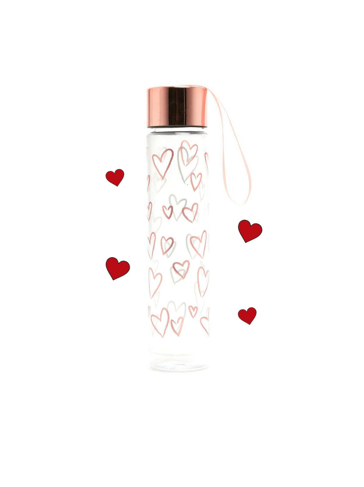 rose gold skinny heart water bottle
