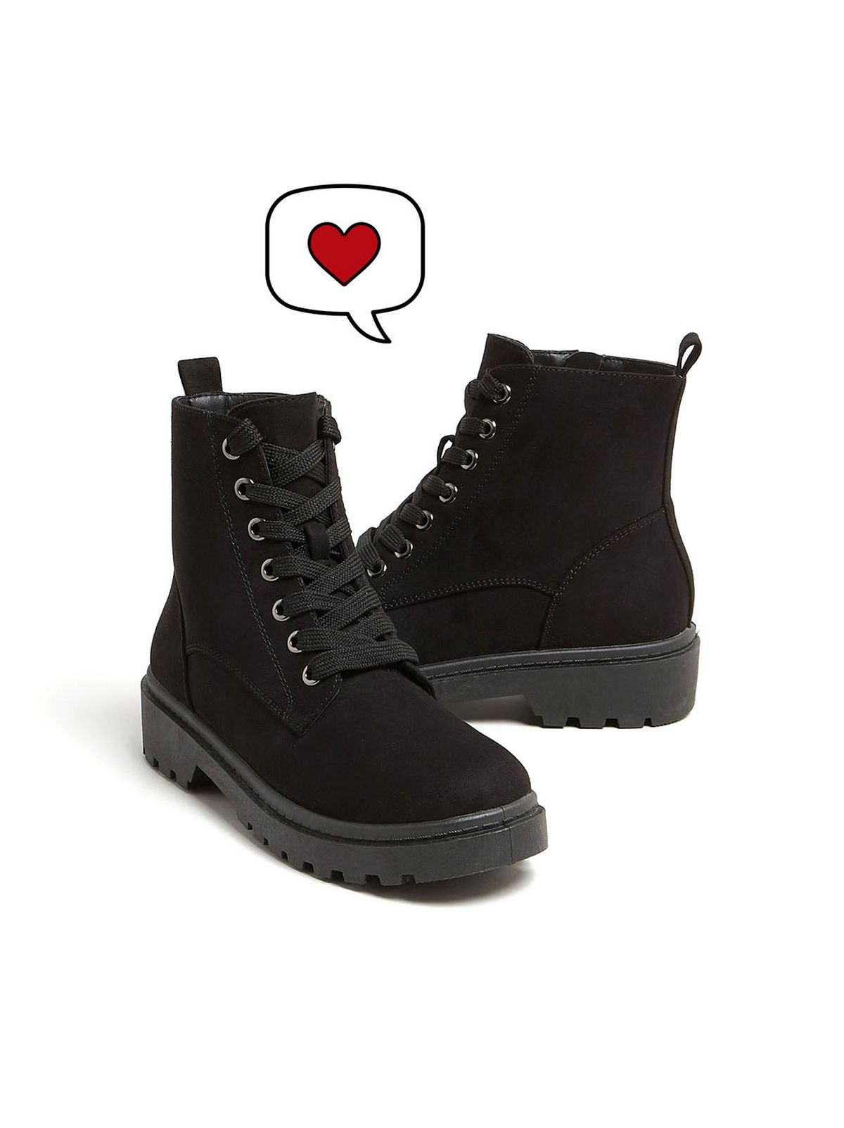 girls black suedette chunky lace up boots