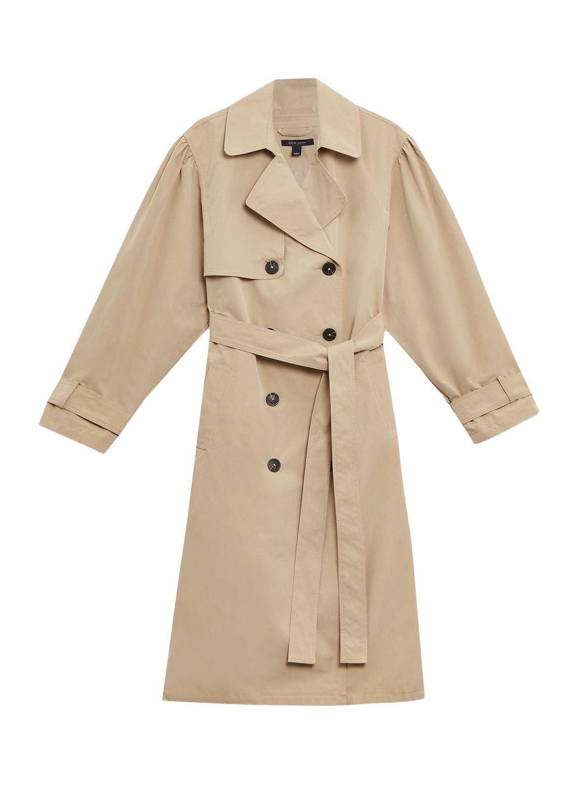 stone puff sleeve belted trench coat