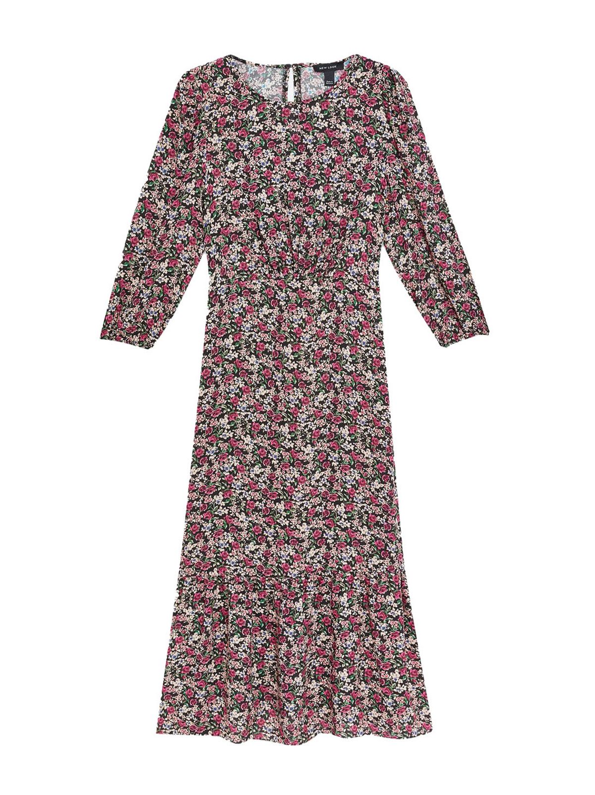 black floral tiered midi dress