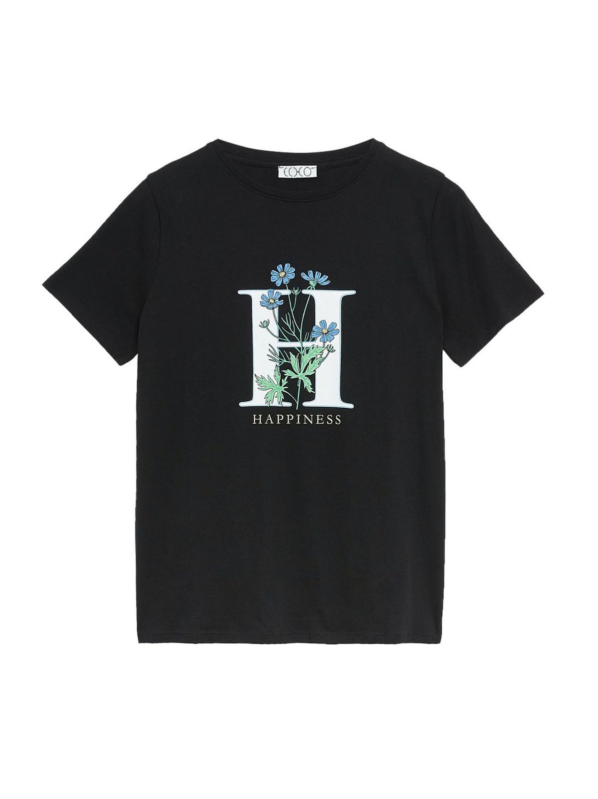 black floral happiness logo t-shirt