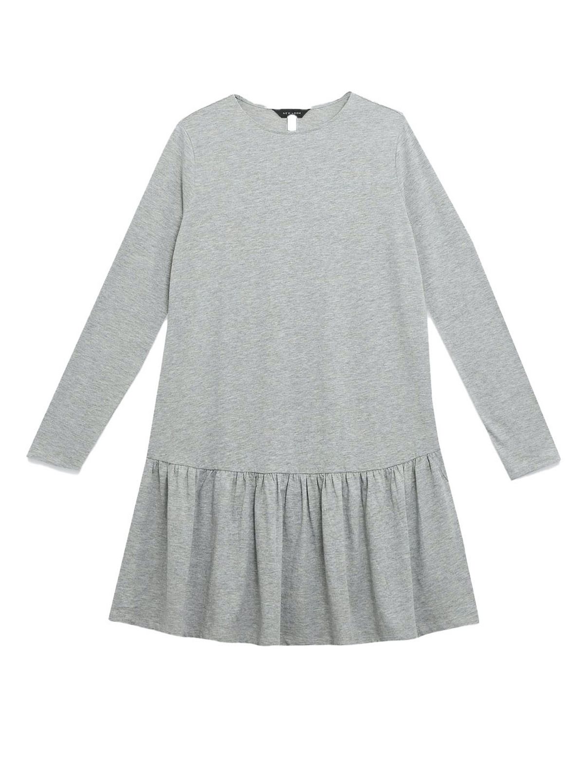 grey marl jersey drop hem smock mini dress