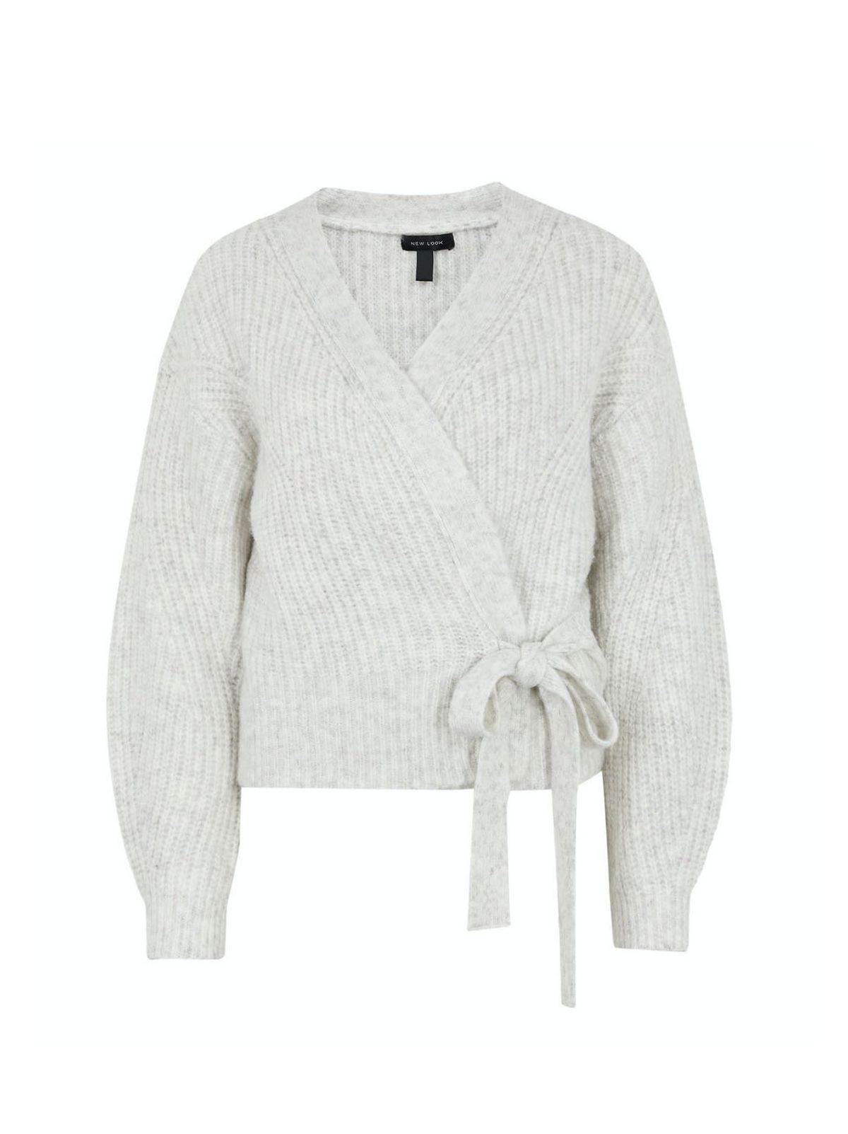 pale grey ribbed knit wrap jumper