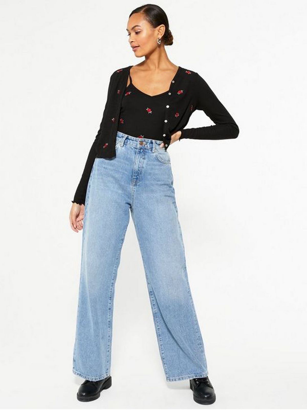 black rose embroidered vest and cardigan set