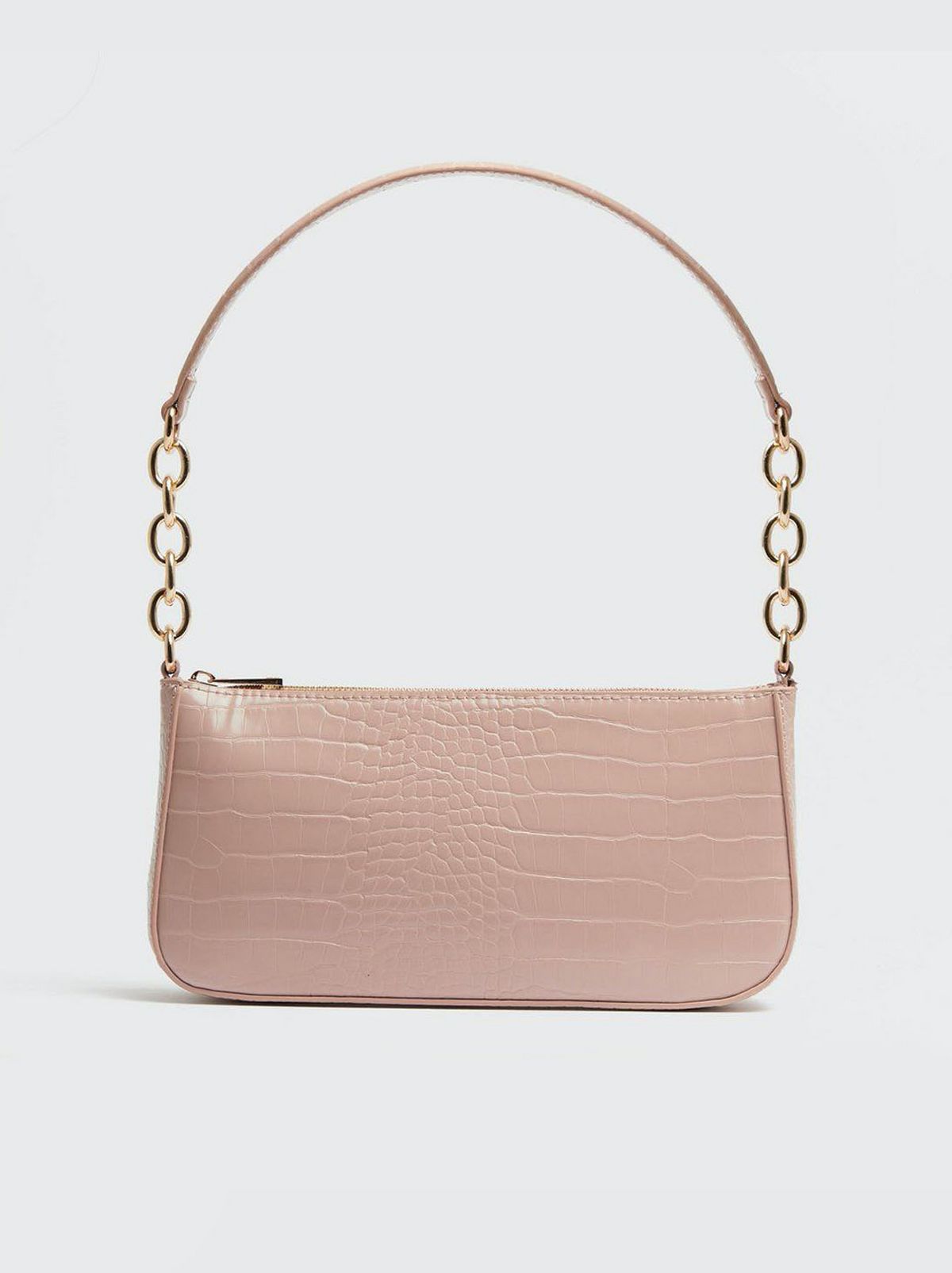 Pink Faux Croc Shoulder Bag