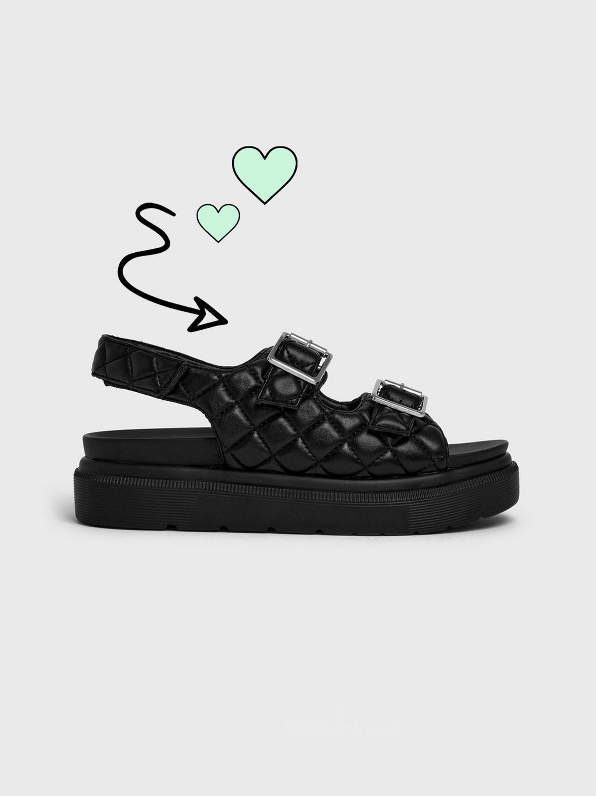 Women's black quilted chunky footbed sandals