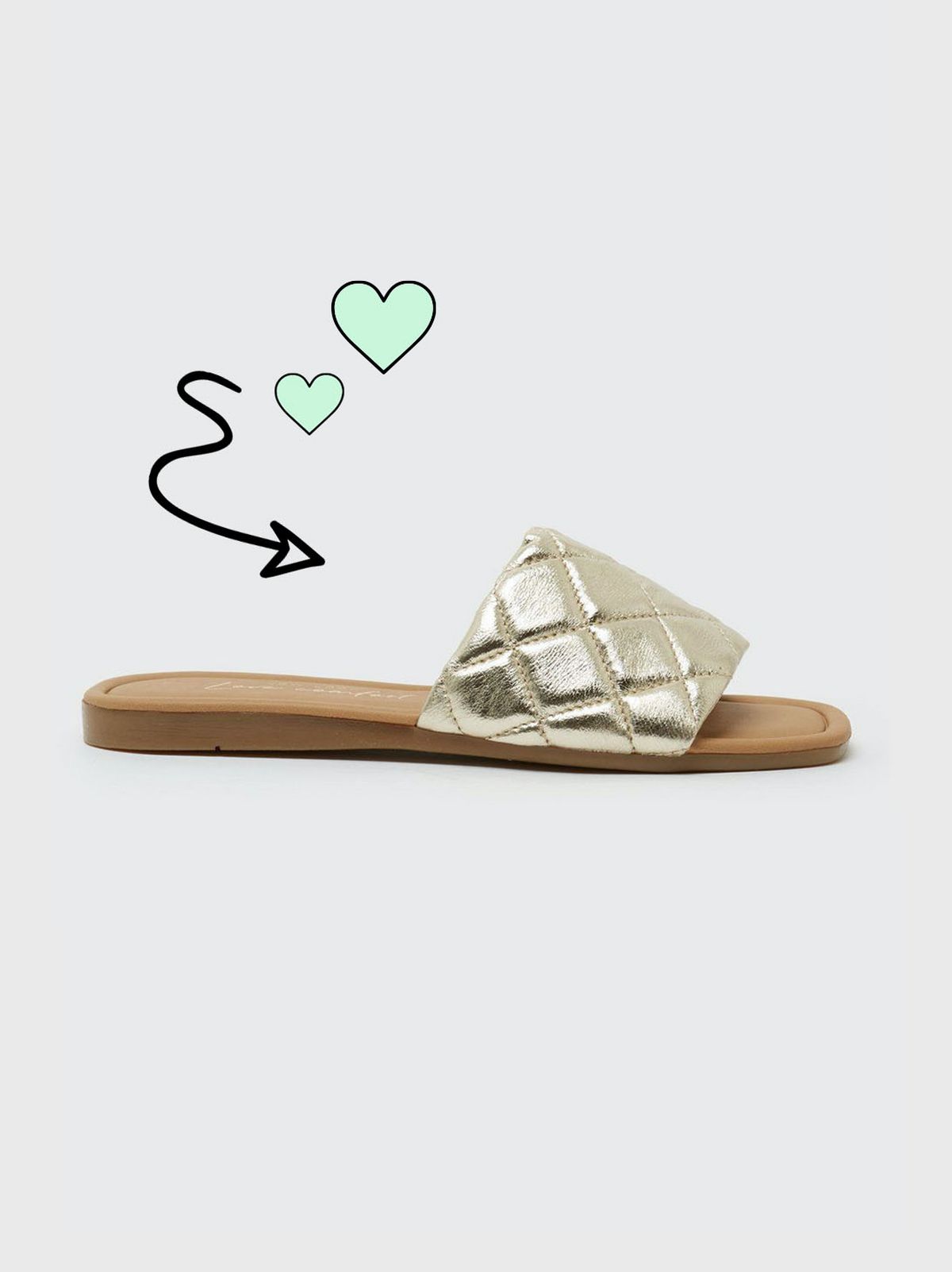 Women's gold leather quilted strap sliders