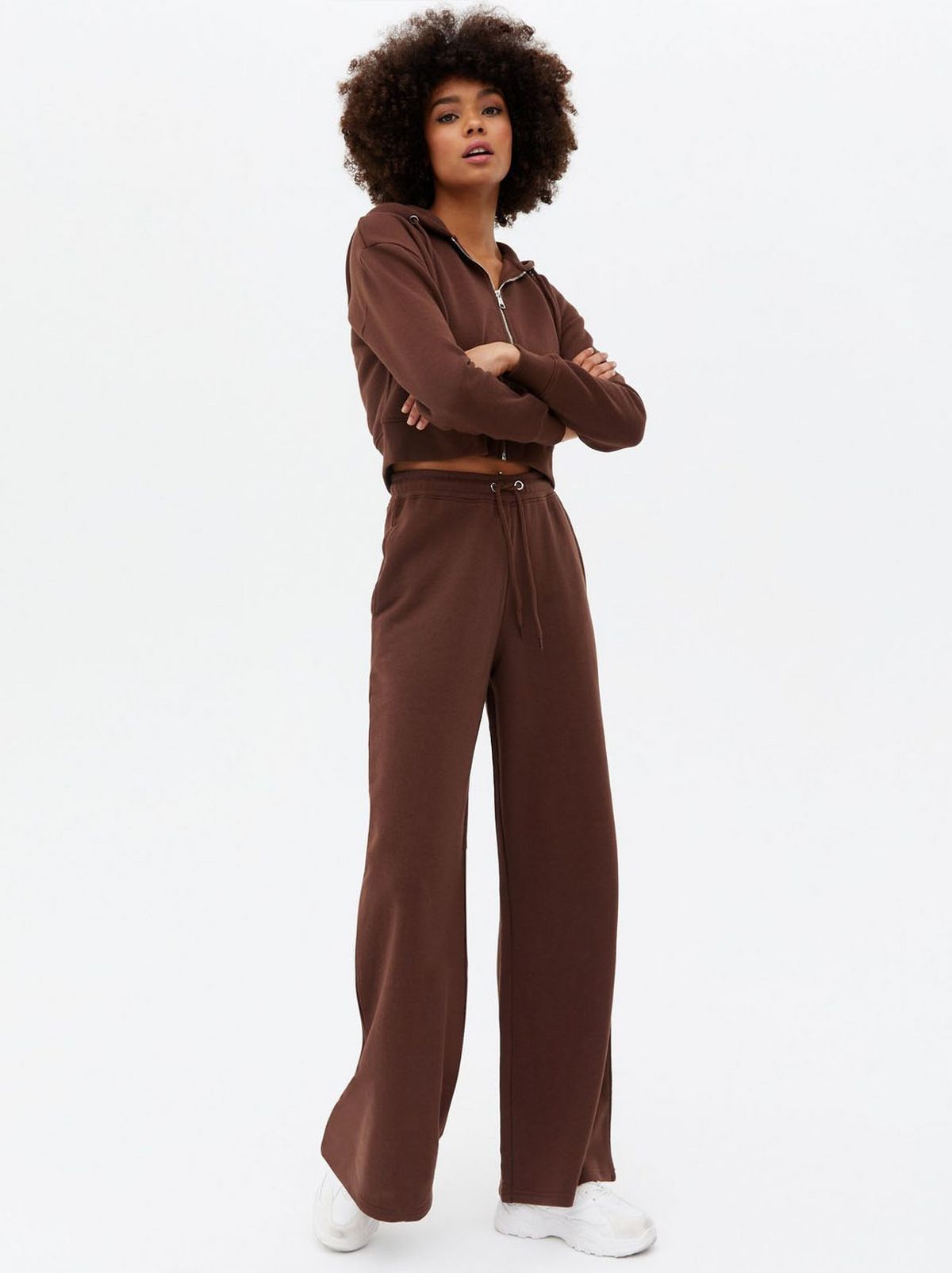 Women's Dark Brown High Waist Wide Leg Joggers	