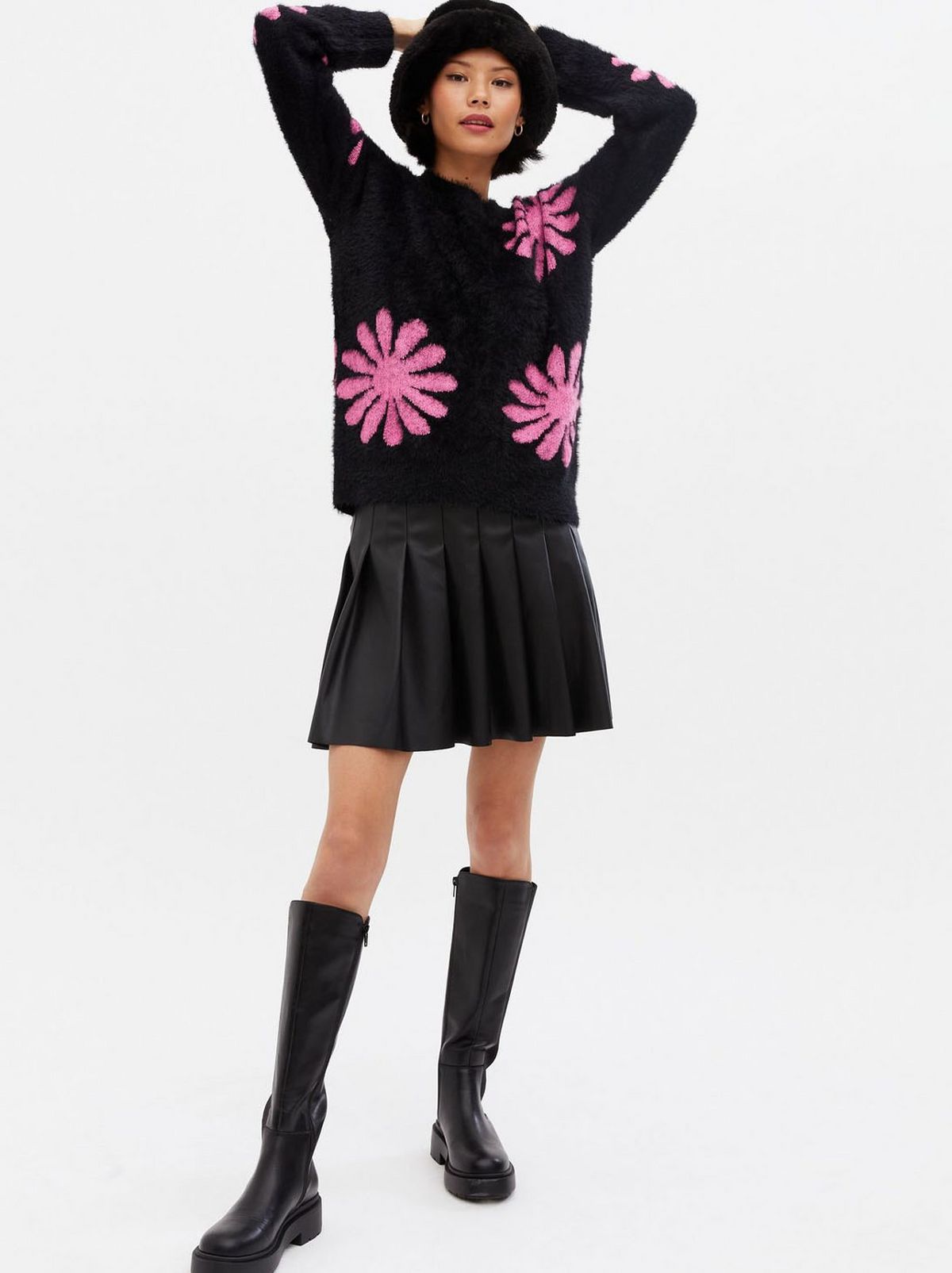 Women's Cameo Rose Black Floral Fluffy Jumper	