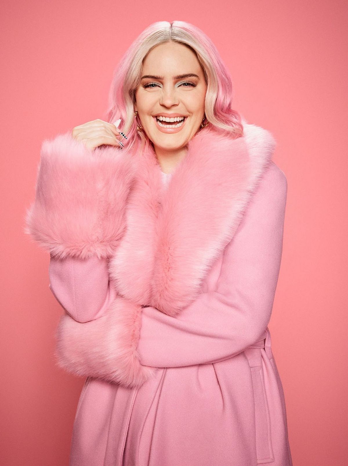 Women's OMG Pale Pink Faux Fur Trim Coat	
