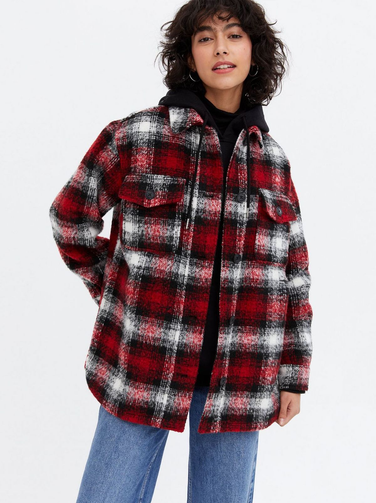 Women's Red Check Brushed Shacket	