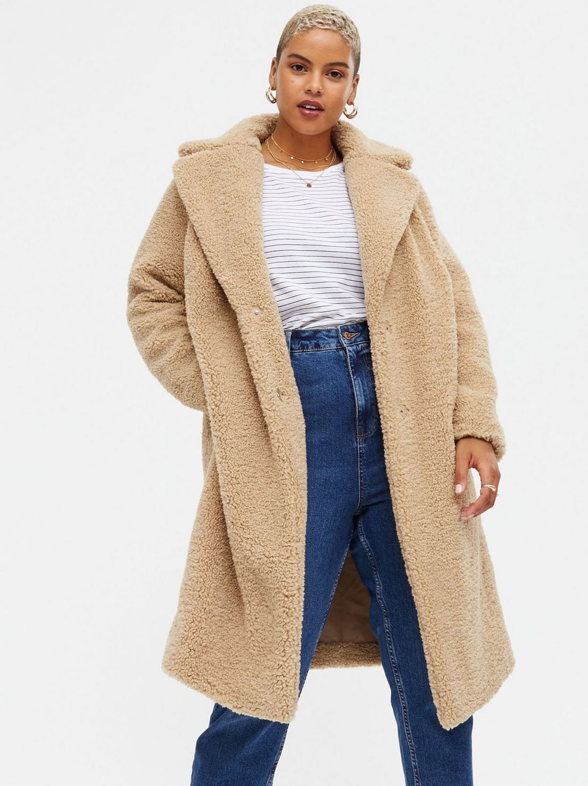 Women's Camel Teddy Long Coat 	