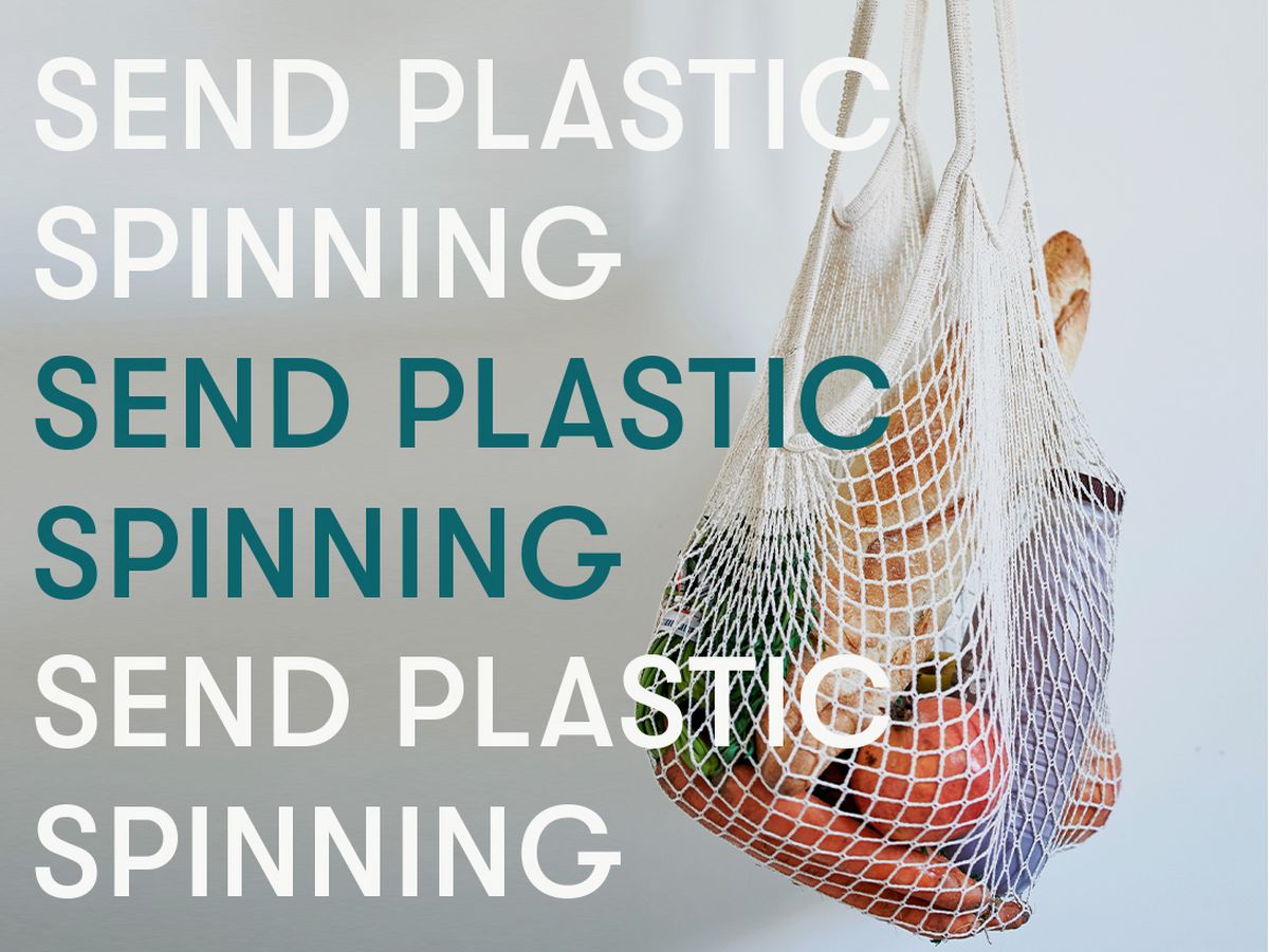 A collage of a persons hand holding a plastic bottle in the sky and a kitchen shelf of different  plastic free objects