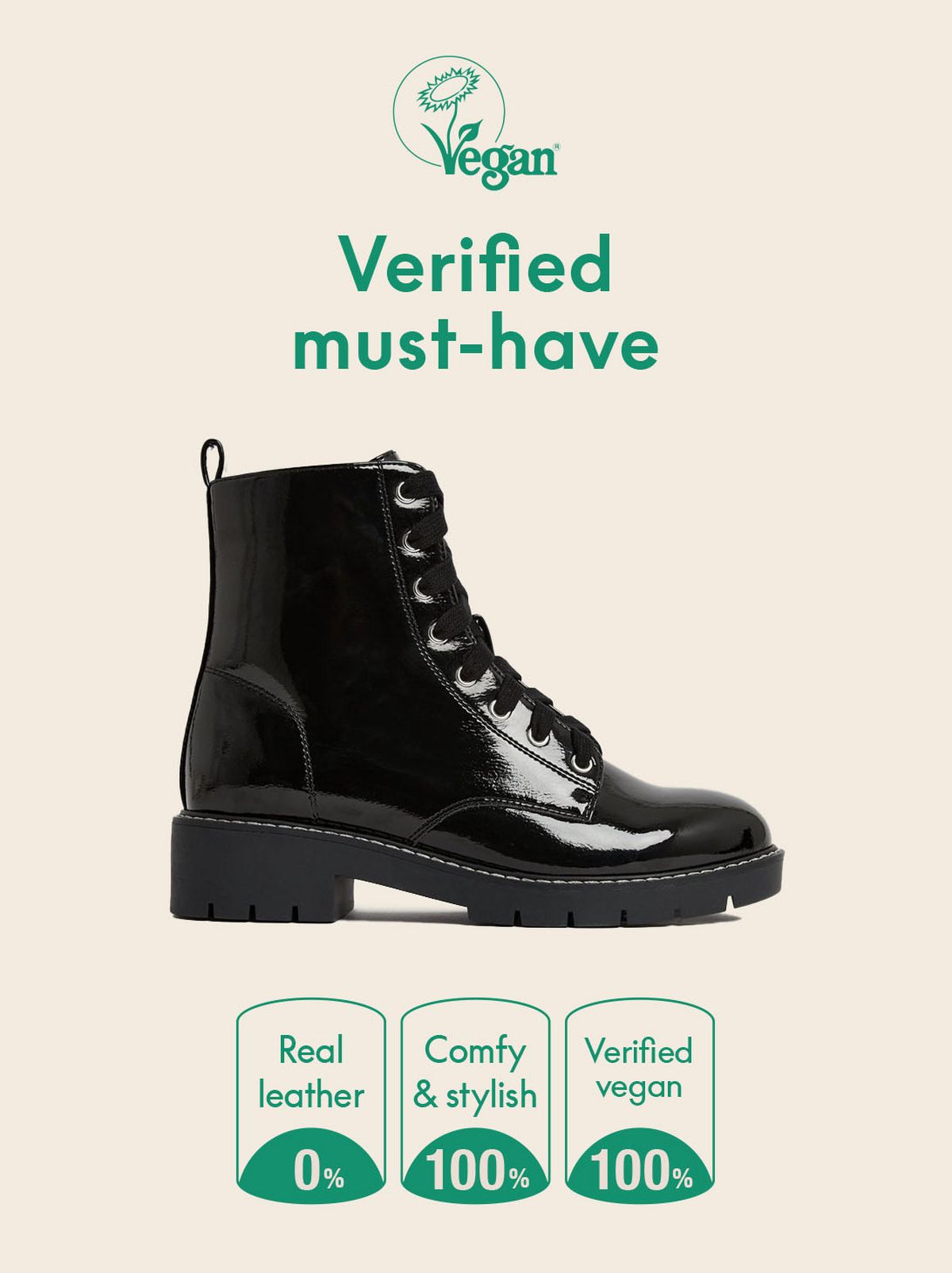 There is a close up of a person's pair of black chunky biker boots and a pair of grey cuff trousers
