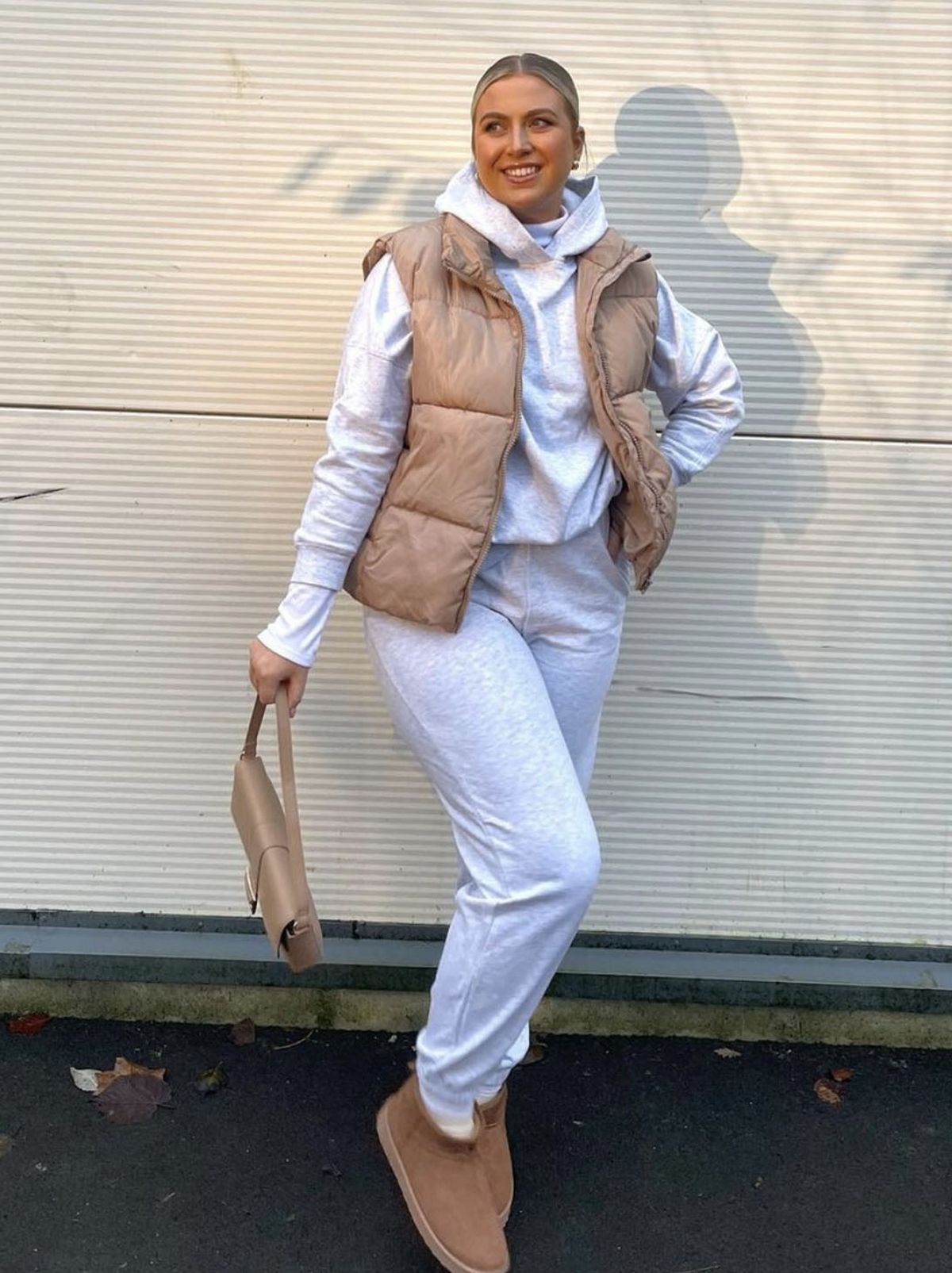 New Look's Lauren C wearing a white and pink activewear set 