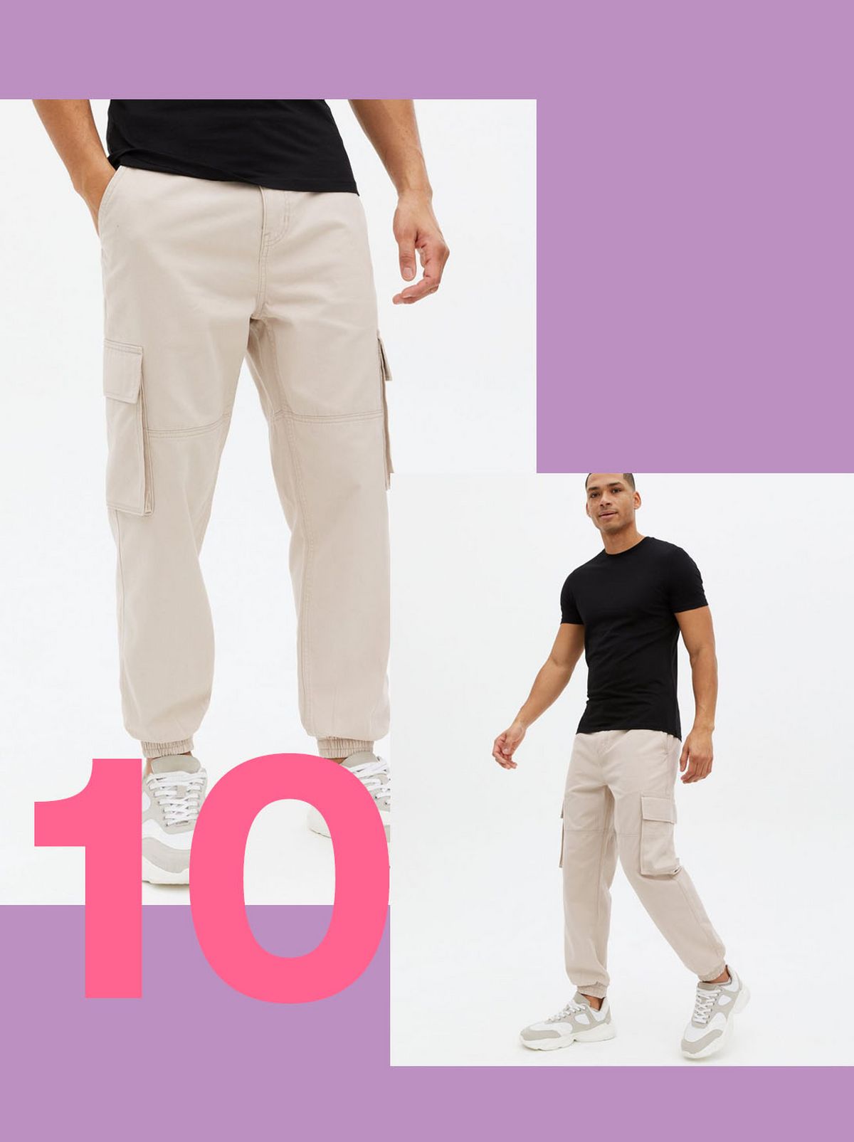 Men's Stone Tapered Cargo Trousers