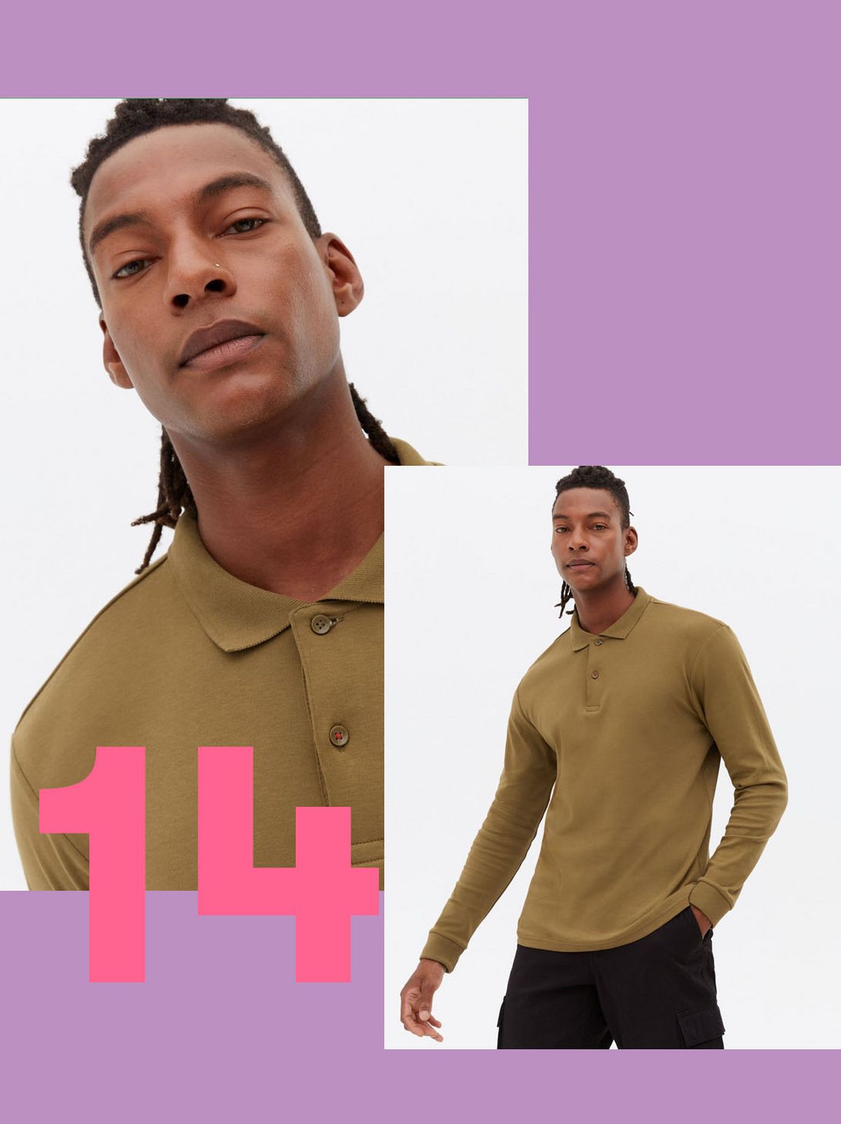 Men's Only & Sons Light Brown Long Sleeve Polo Shirt