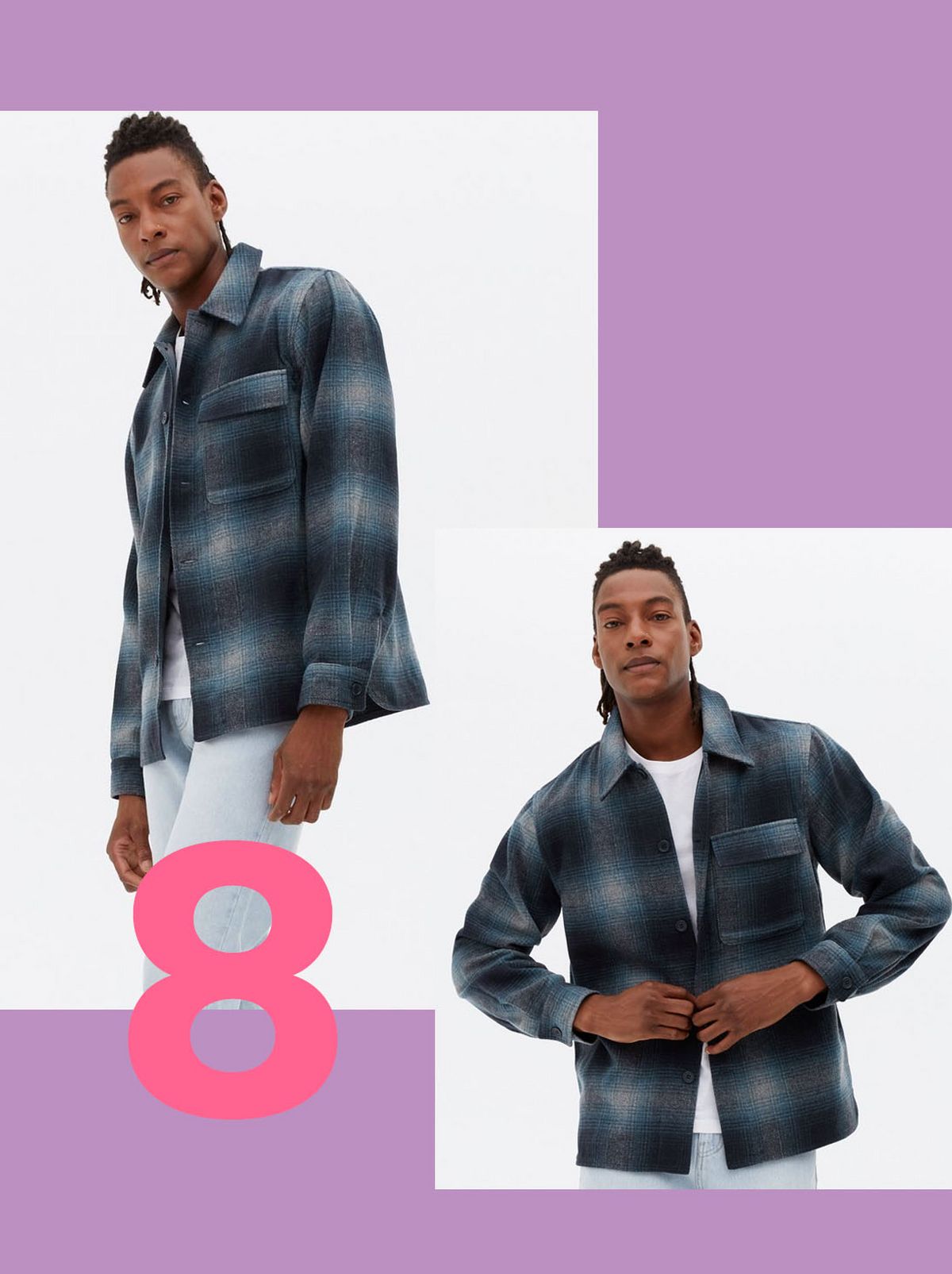 Men's Blue Check Pocket Front Long Sleeve Overshirt