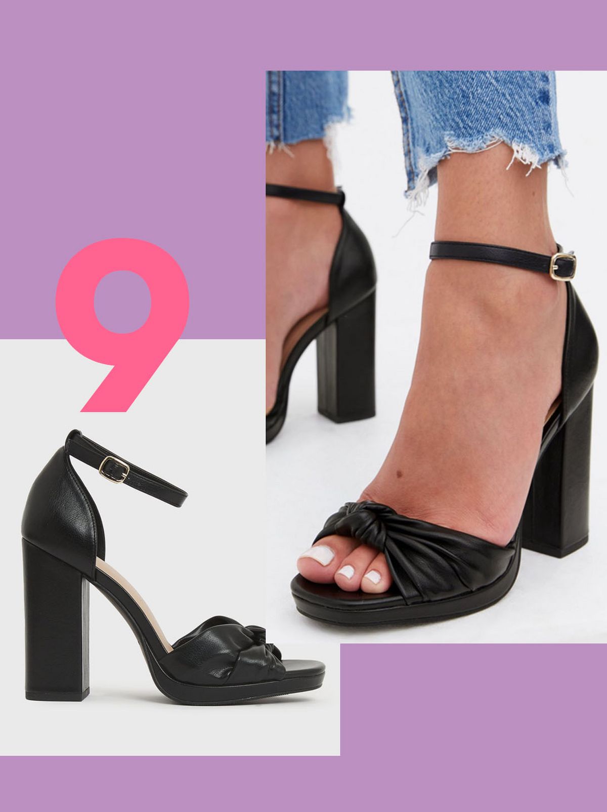 Women's Black Knot Strap Platform Block Heel Sandals