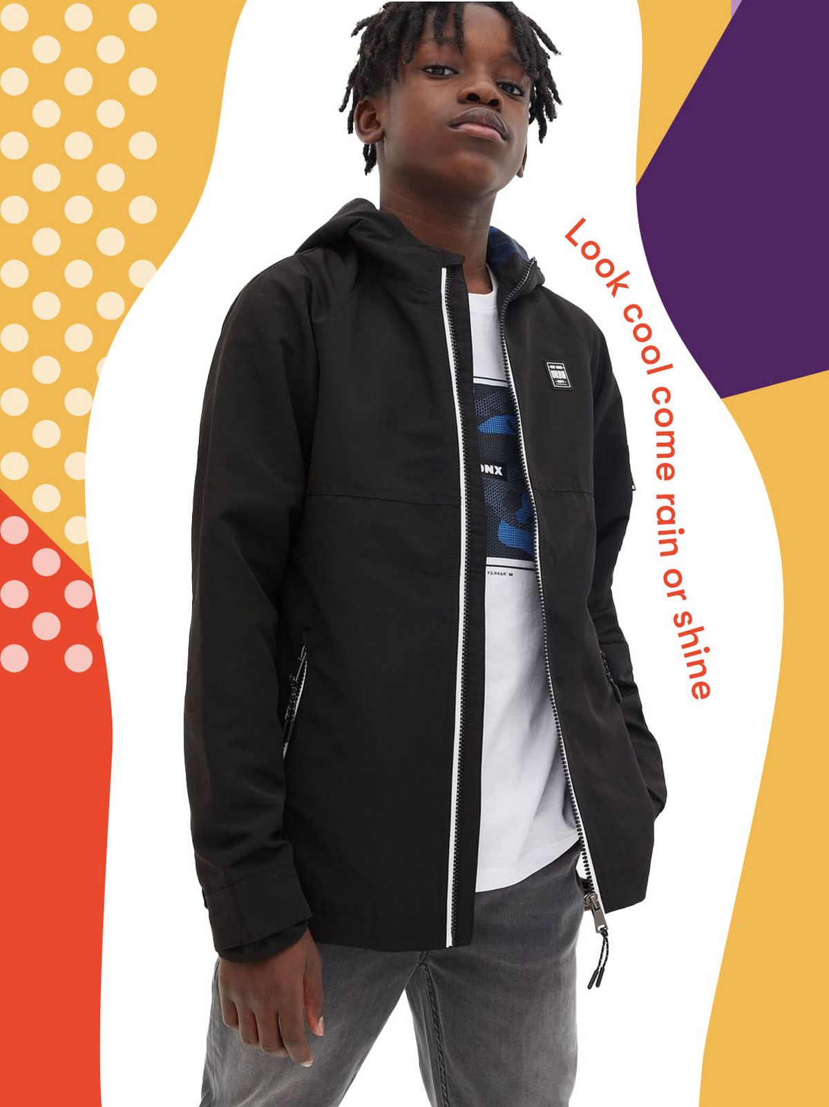Boys Black Camo Lined Zip Anorak	