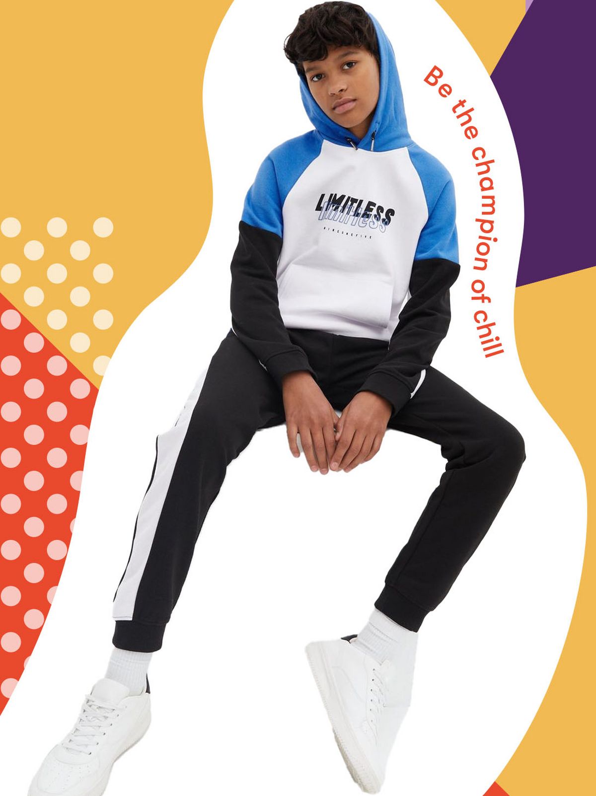 Boys Bright Blue Colour Block Limitless Logo Hoodie	
