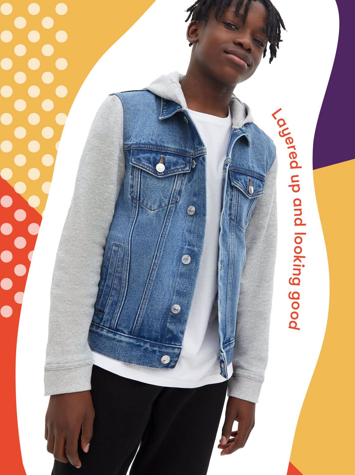 Boys Blue Denim Jersey Sleeve Hooded Jacket	