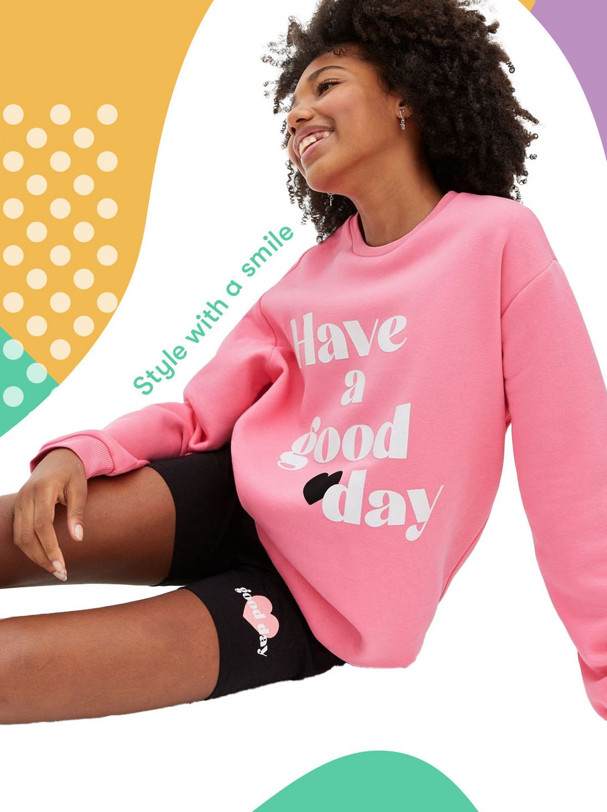 Girls Bright Pink Logo Sweatshirt and Cycling Shorts Set	