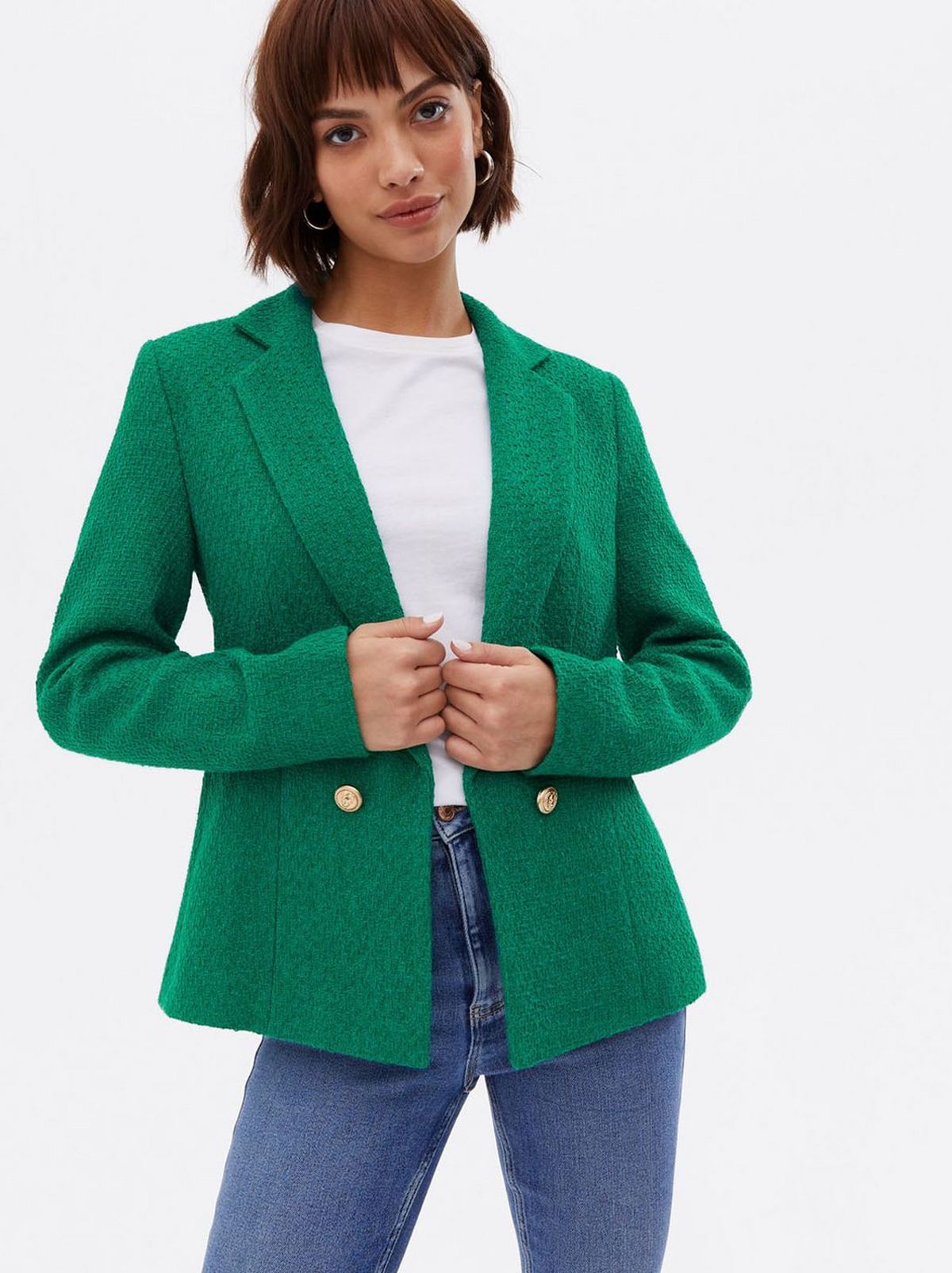 Women's Green Bouclé Utility Blazer