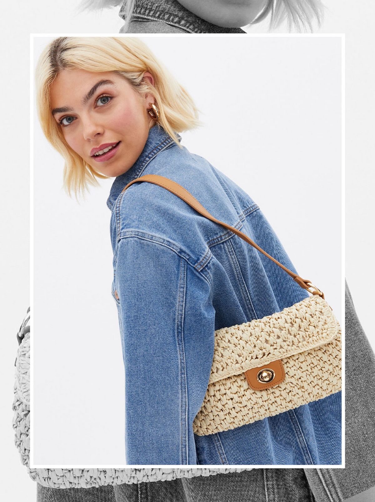Women's Stone Straw Effect Shoulder Bag