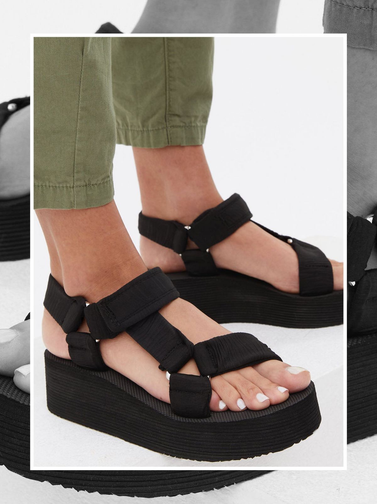 Women's Black Strappy Chunky Wedge Sandals