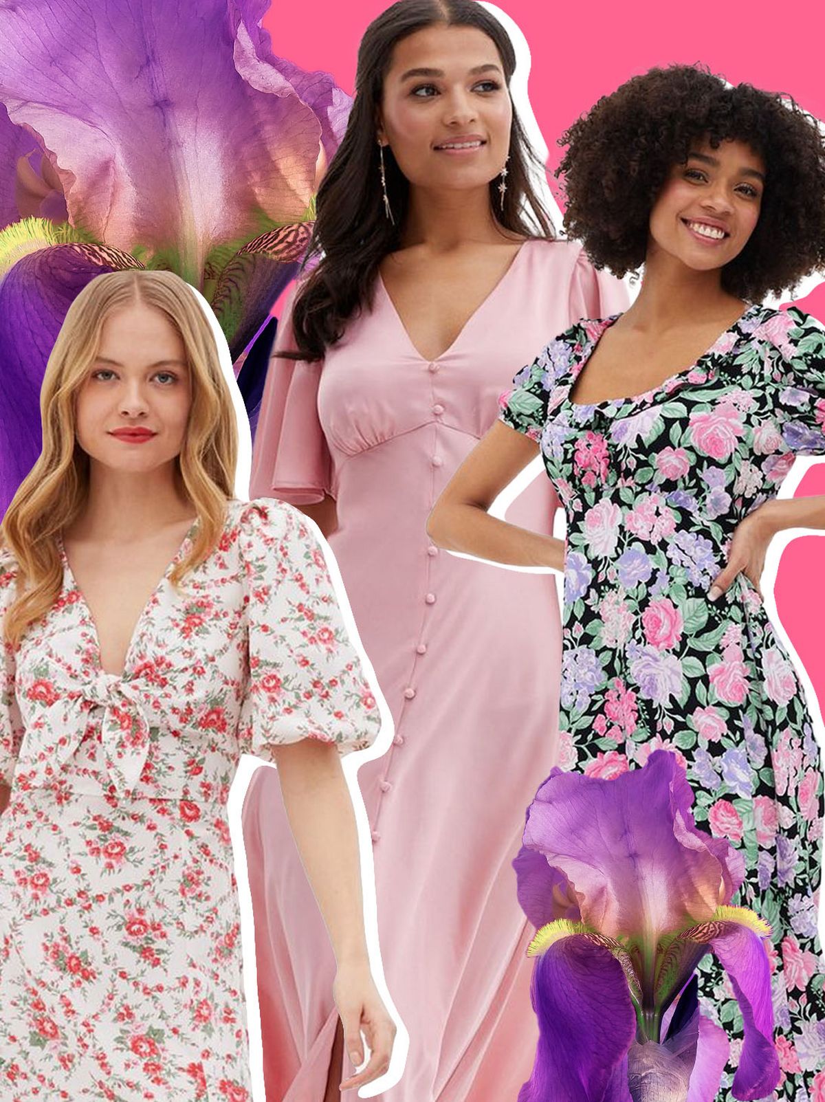 Woman wearing a black floral puff sleeve midi dress