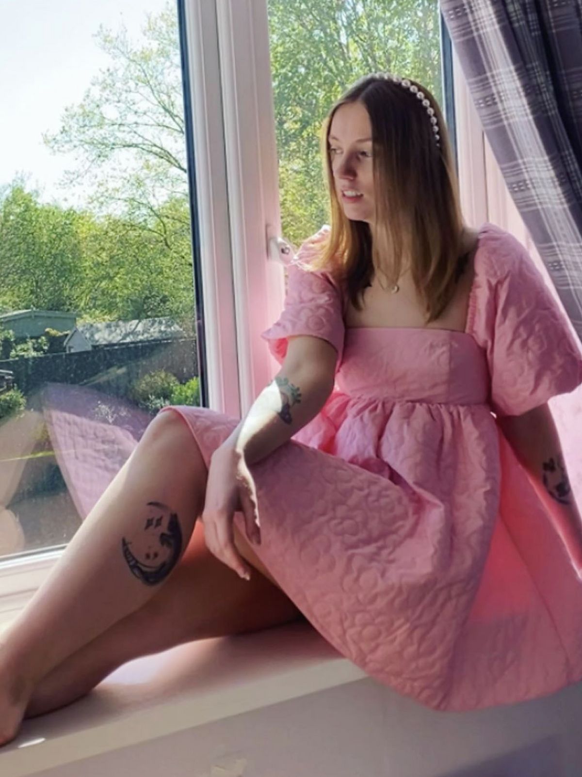 @moonlight_ellen wearing an Anne-Marie pink dress