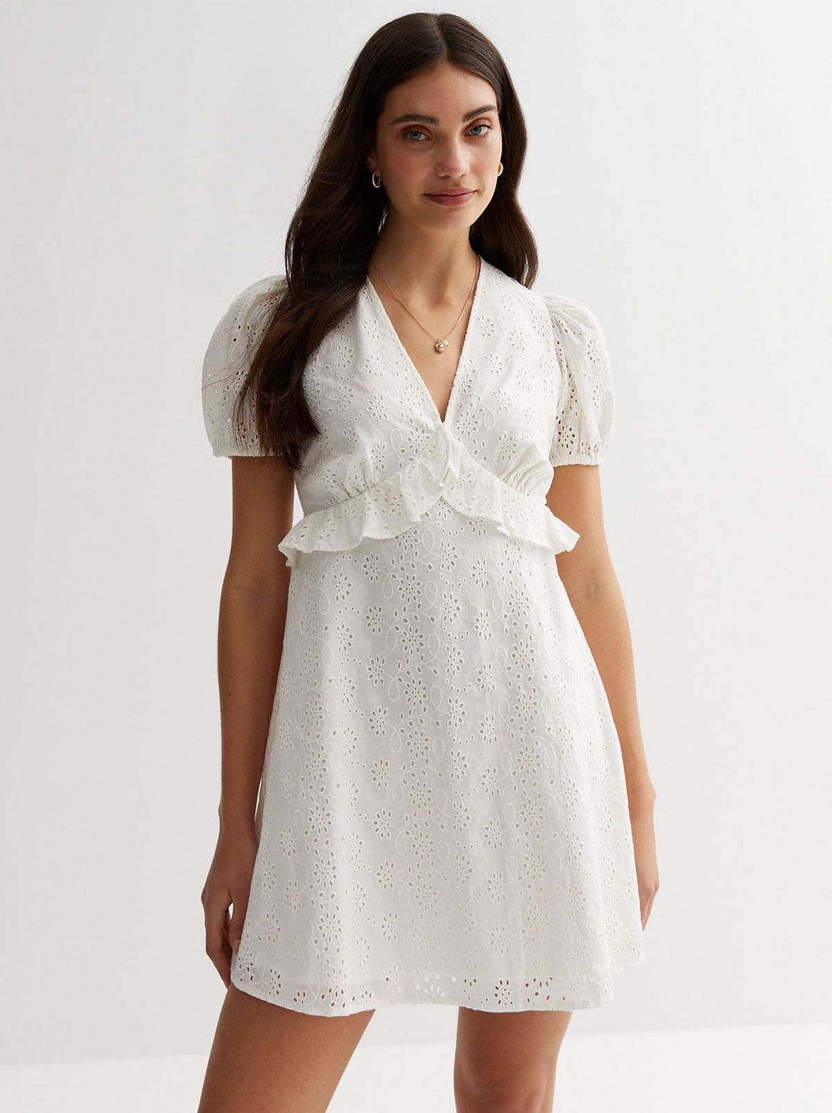 Holiday clothes white cotton broderie mini dress
