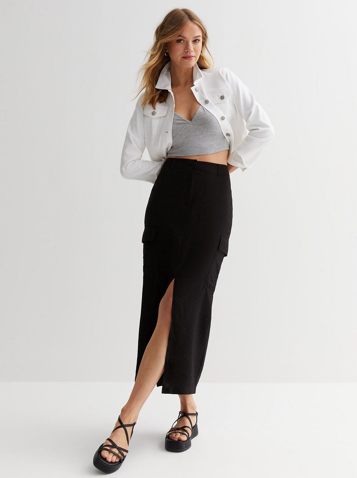 Black maxi cargo skirt