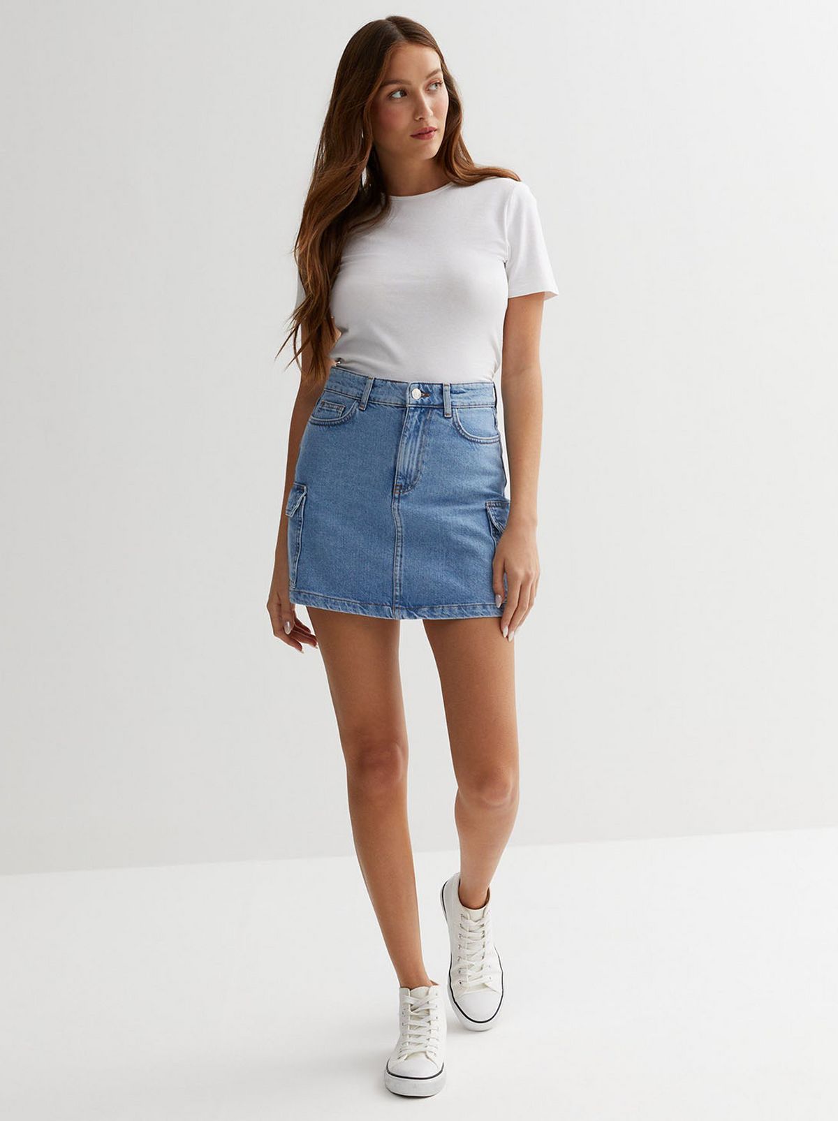 Denim cargo skirt
