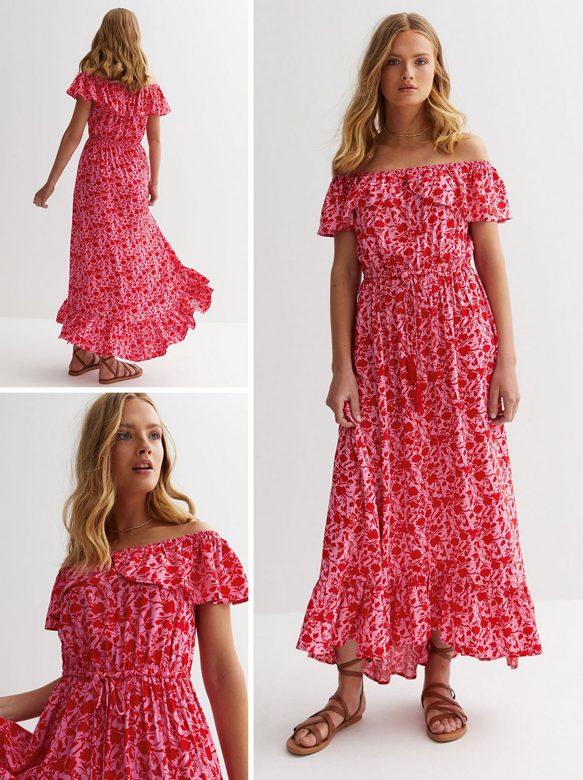 Pink floral bardot maxi dress