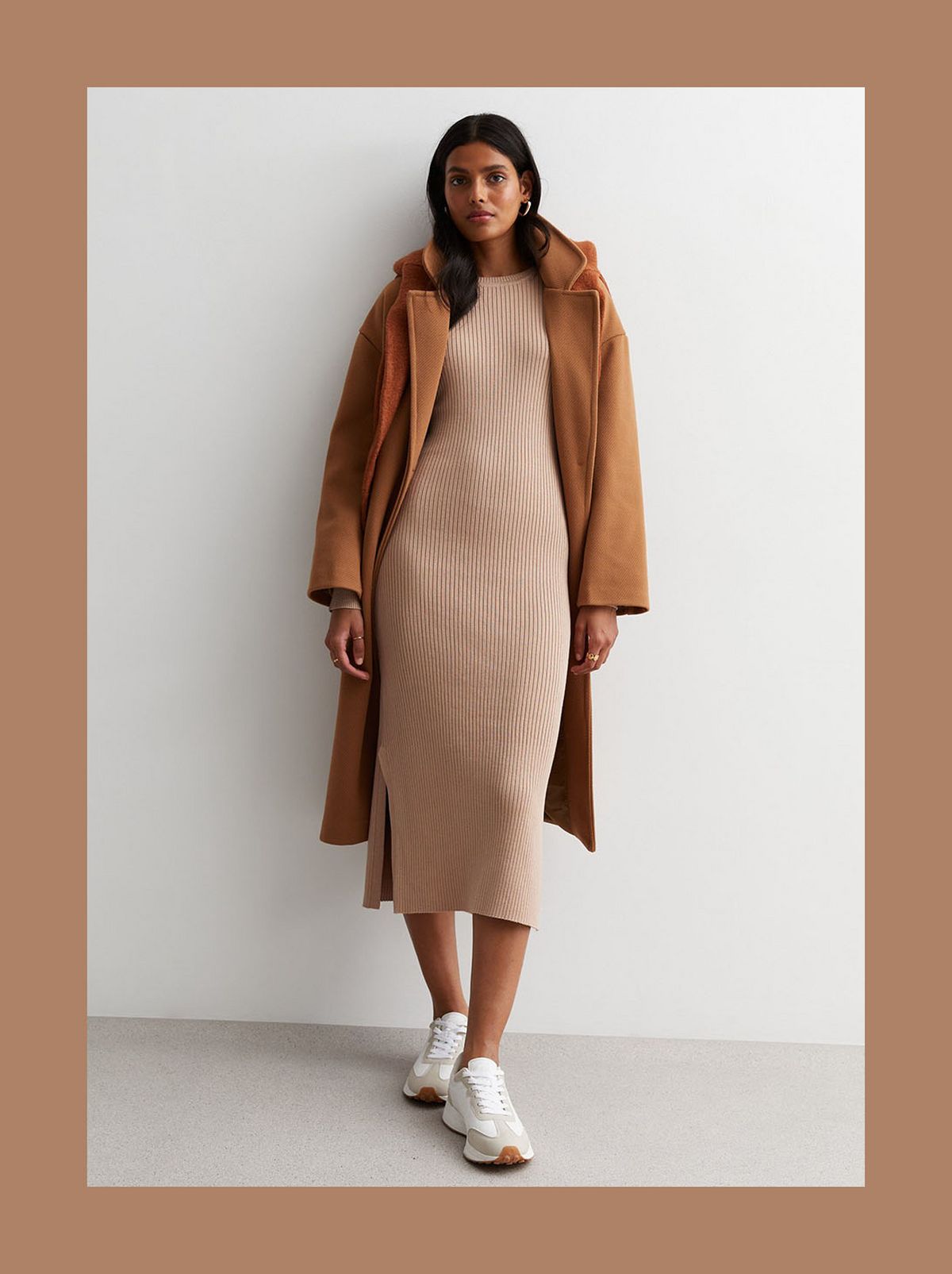 Camel knitwear midi dress
