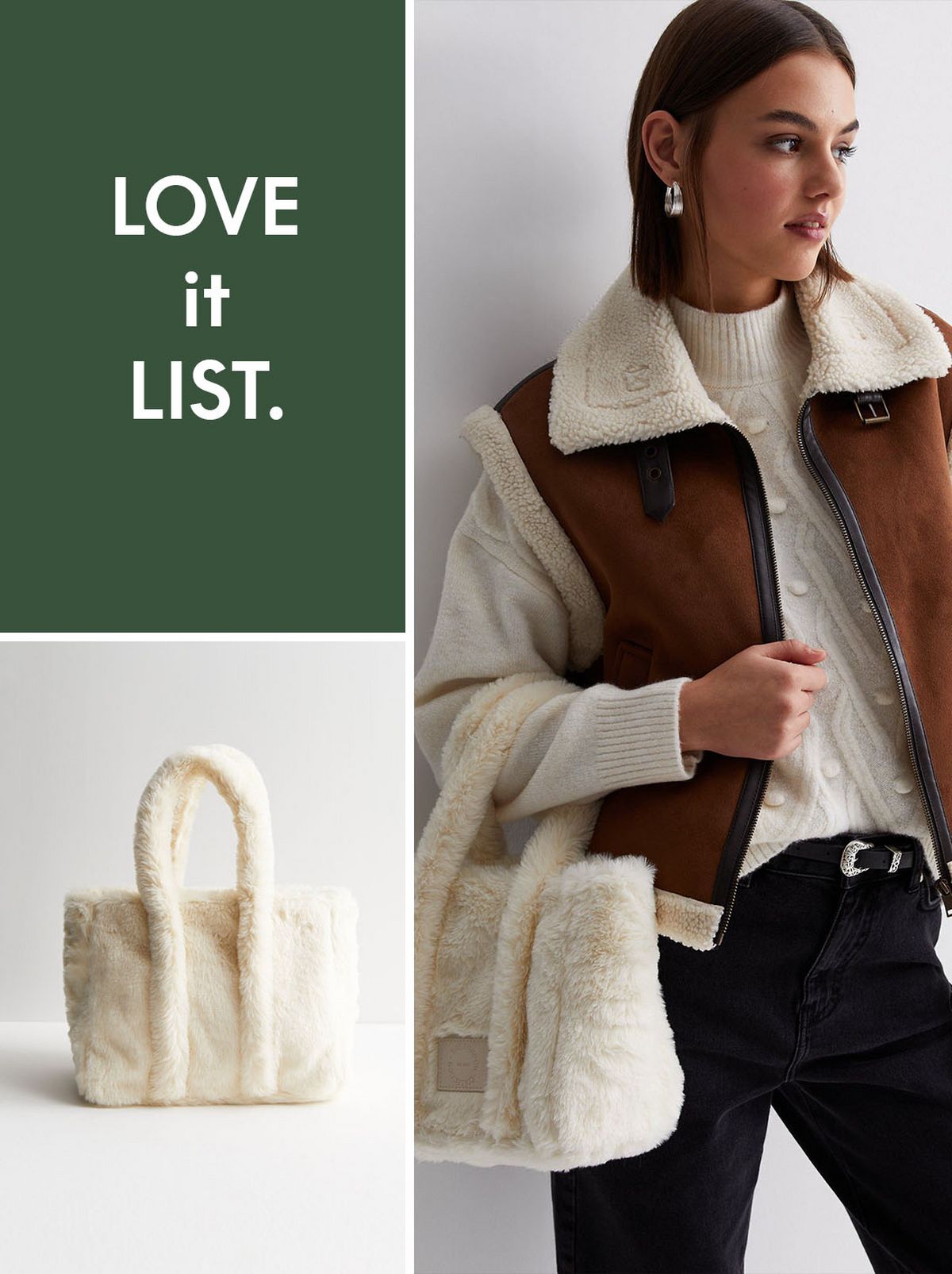Cream Faux Fur Crossbody Bag​