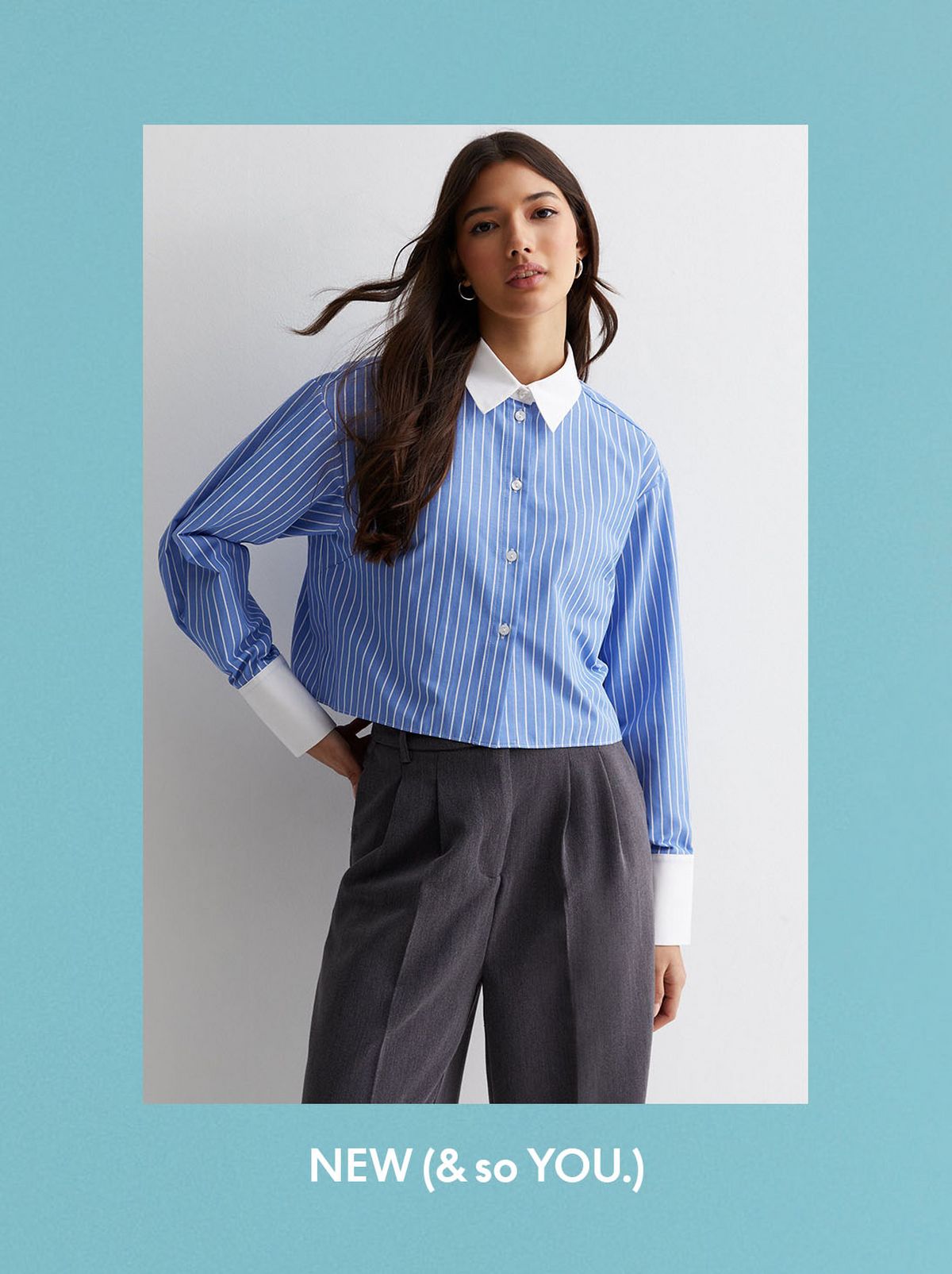 Striped Blue Cropped Collared Shirt​