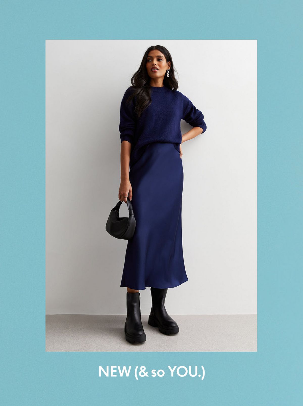 Navy Satin Midaxi Skirt​