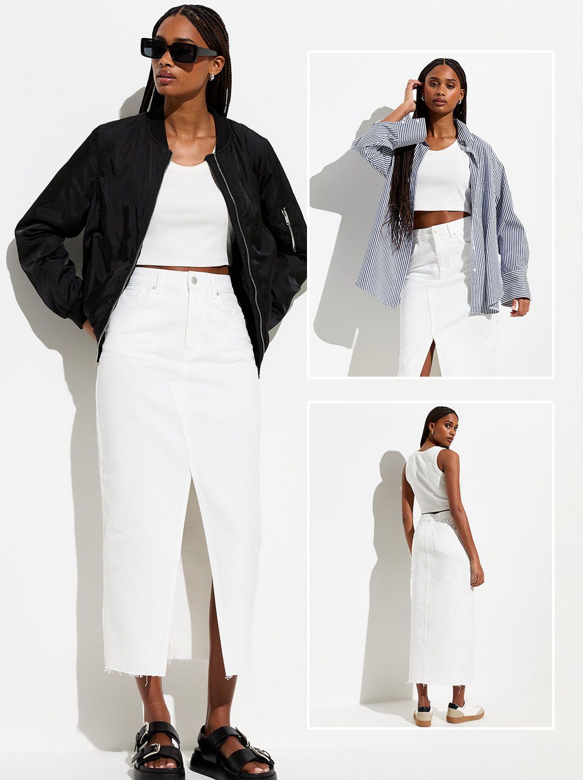 White Split Hem Midi Skirt