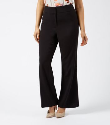 Plus Size Black Pull On Ribbed Bootcut Trousers  Yours Clothing