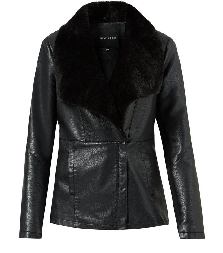 Black Leather Look Waterfall Jacket Best