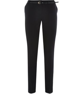 black stretch slim leg belted trousers