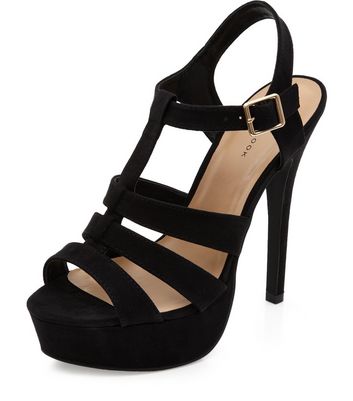 Black Chunky Caged Platform Heels | New 