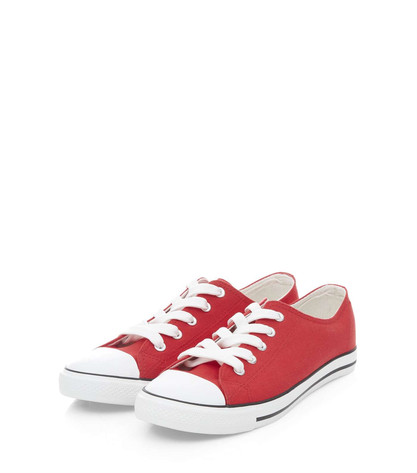 Red Lace Up Striped Sole Plimsolls  Image 3