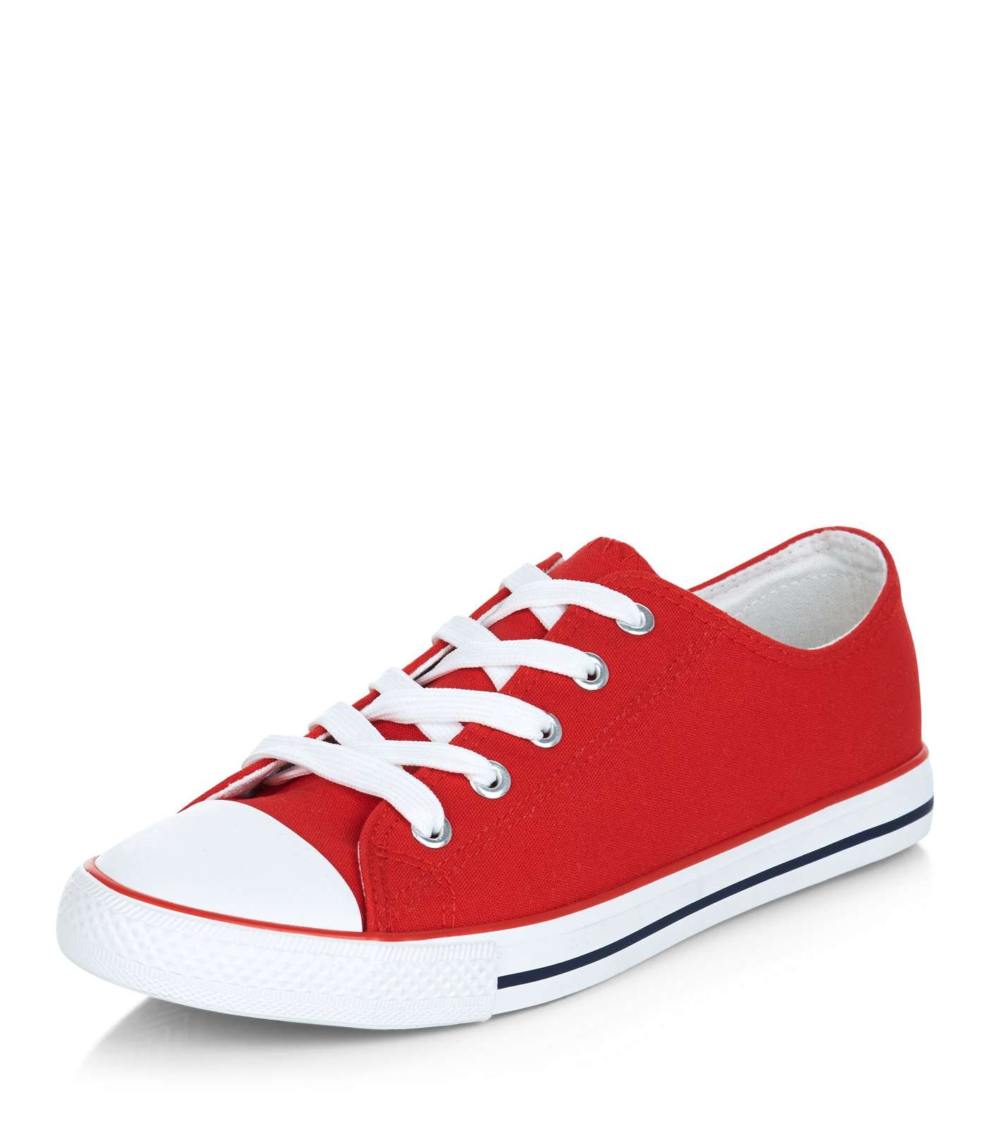 Red Lace Up Striped Sole Plimsolls 