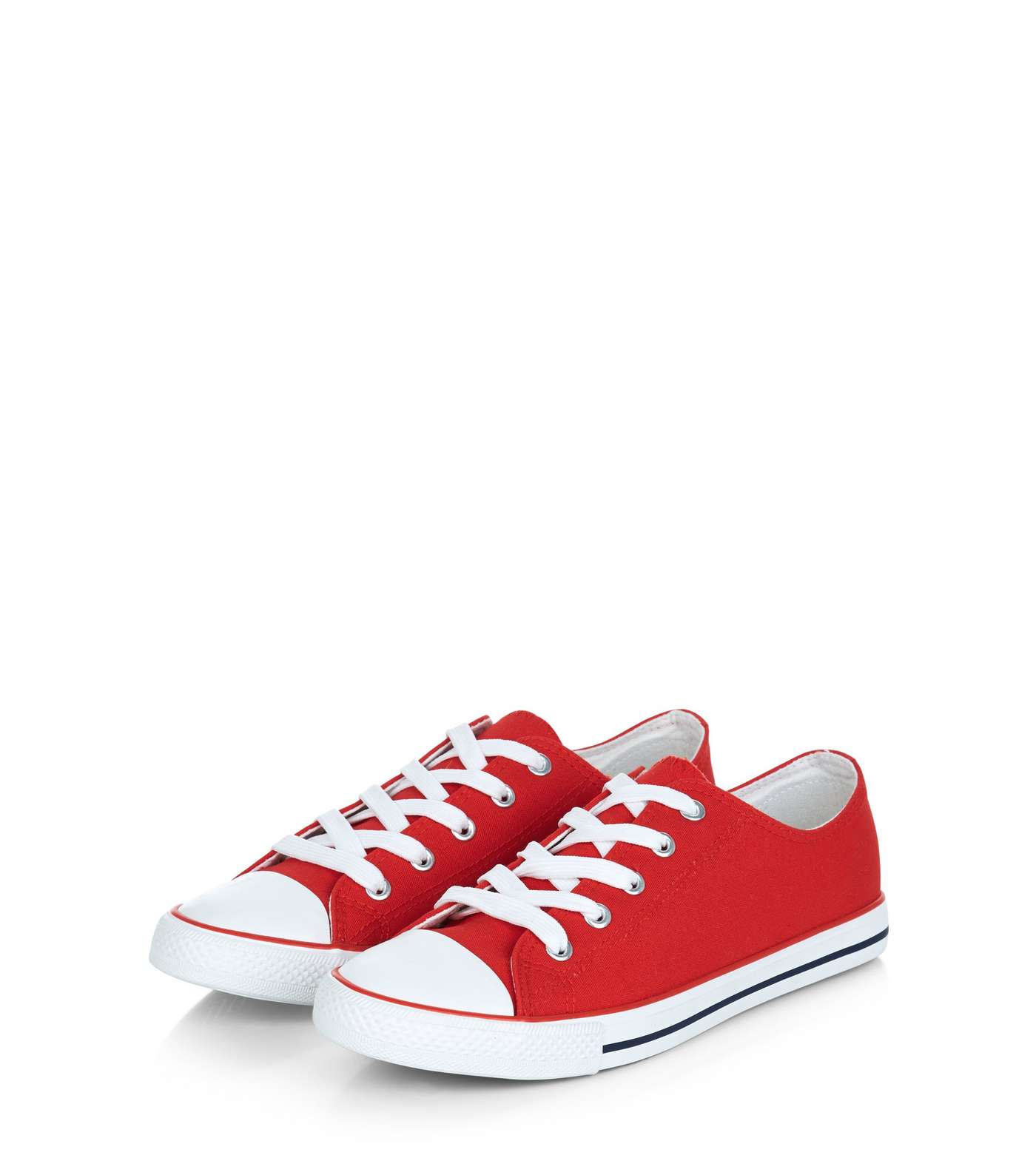 Red Lace Up Striped Sole Plimsolls  Image 3